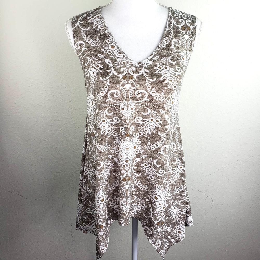 Women's SJS Sleeveless Beige and White Blouse Size Small